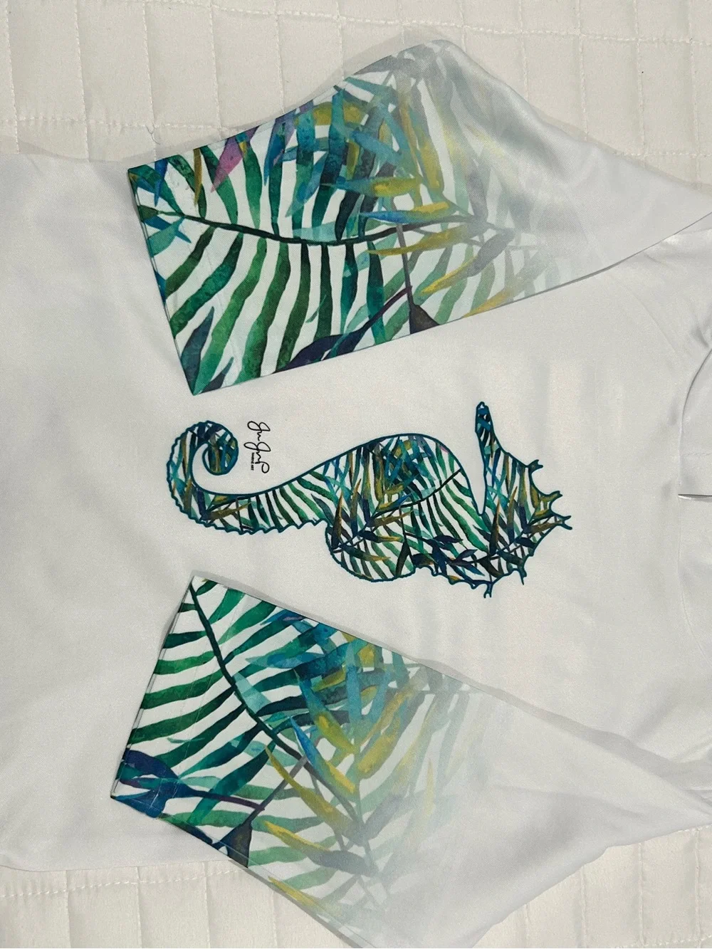 White Toddler Sunshirt with Seahorse Graphic